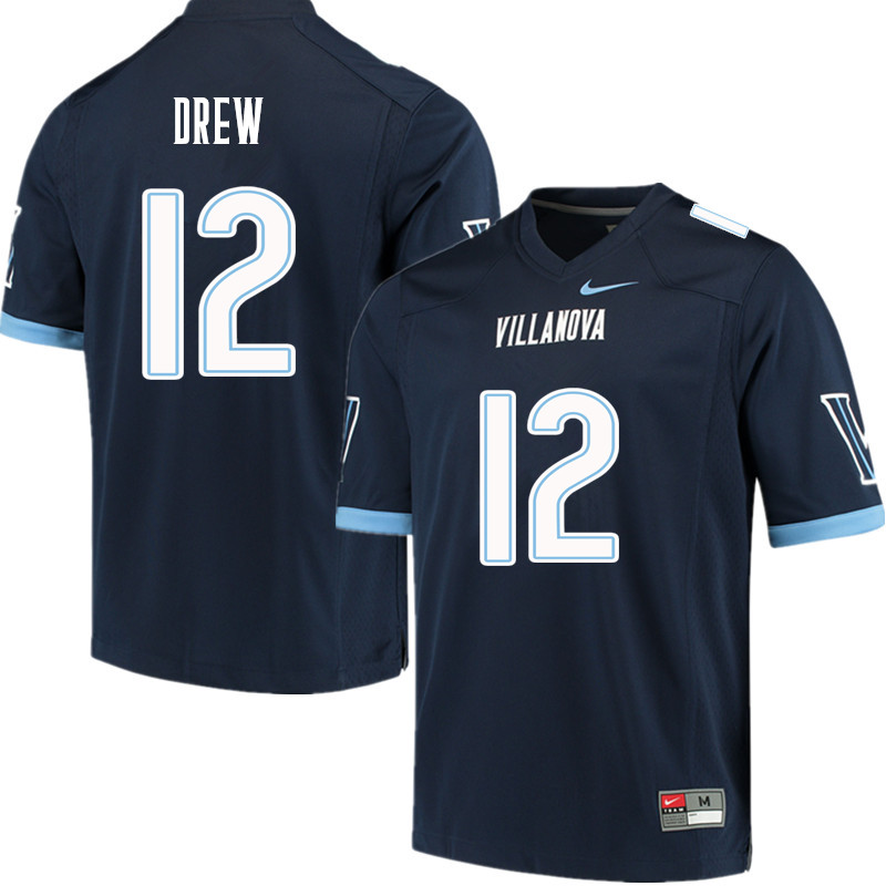 Men #12 Damone Drew Villanova Wildcats College Football Jerseys Sale-Navy